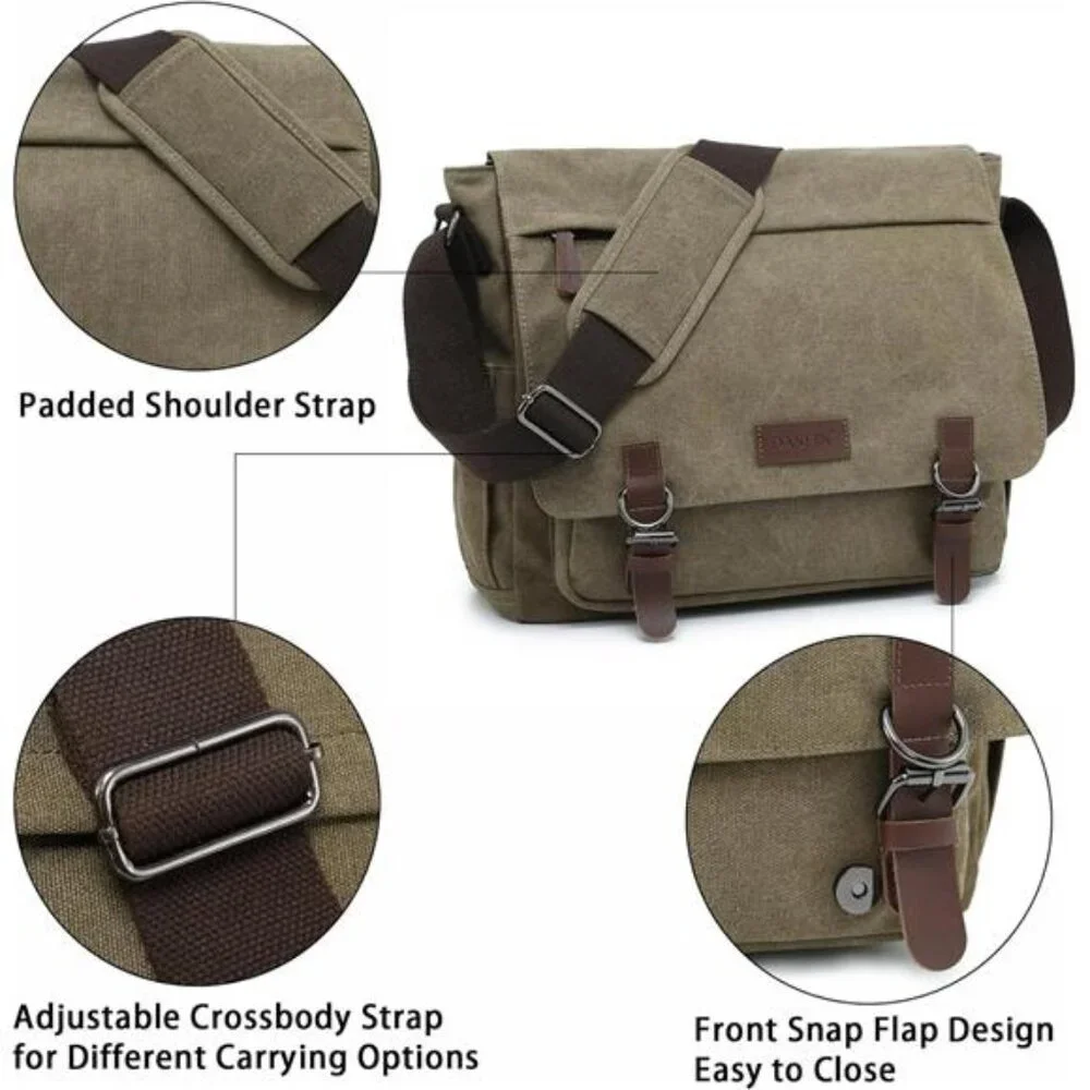 Large Vintage Canvas Messenger Shoulder Bag Travel Crossbody Purse Briefcase